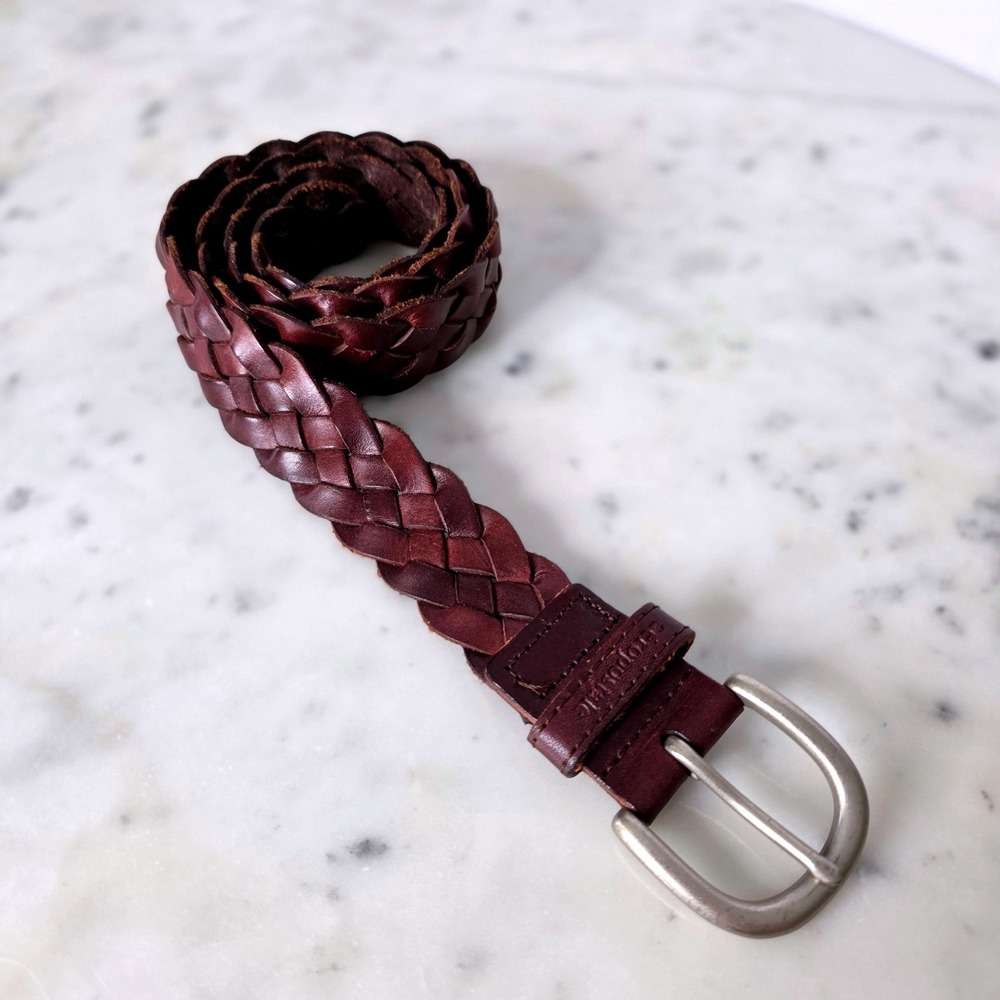 Aeropostale Brown Leather Braided Belt Silver Buckle Men 39" L/XL Y2K Retro
